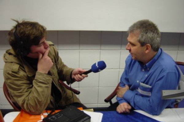 The success of the Giants is big news internationally - Albert Maasland is interview by WDR German radio during a break in play
