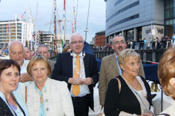 Chair of Lisburn City Council's Economic Development Committee Councillor Jenny Palmer, with Councillor Allan Ewart, Mayor of Lisburn and Director of Economic Services Colin Mc Clintock and their wives, enjoy a warm Dutch welcome on board. 