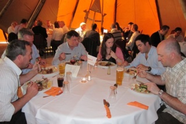 Companies enjoy the unique TiPi set up at Hilden for the NI-NL event